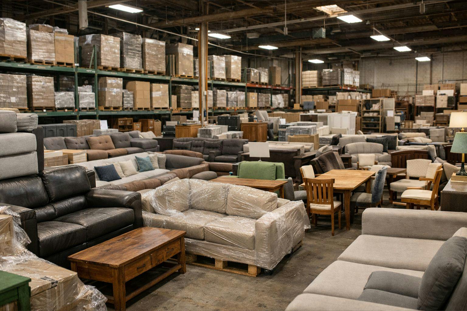 Paljon huonekaluja varastossa
