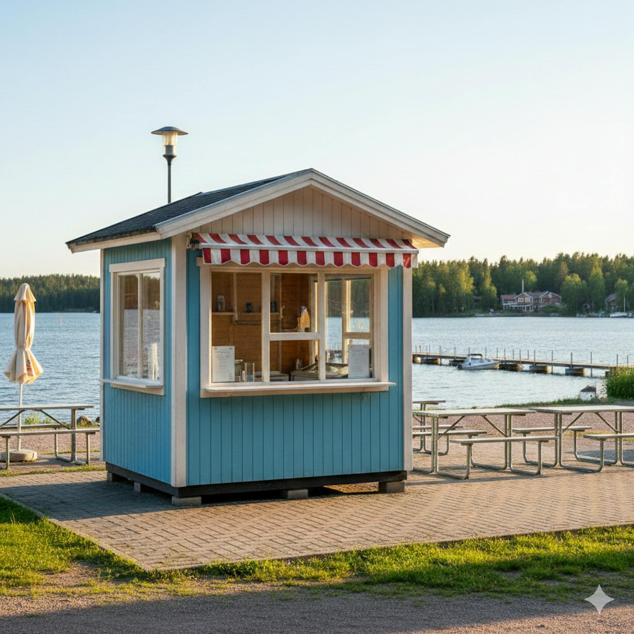 Jäätelökioski järven rannalla